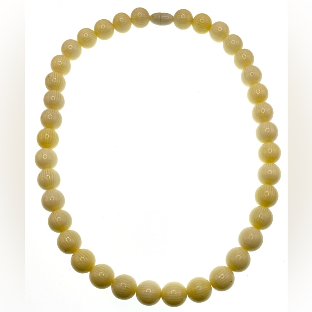 Vintage Striped Ivory Celluloid Beaded Necklace Choker Antique Estate Piece - Picture 5 of 8